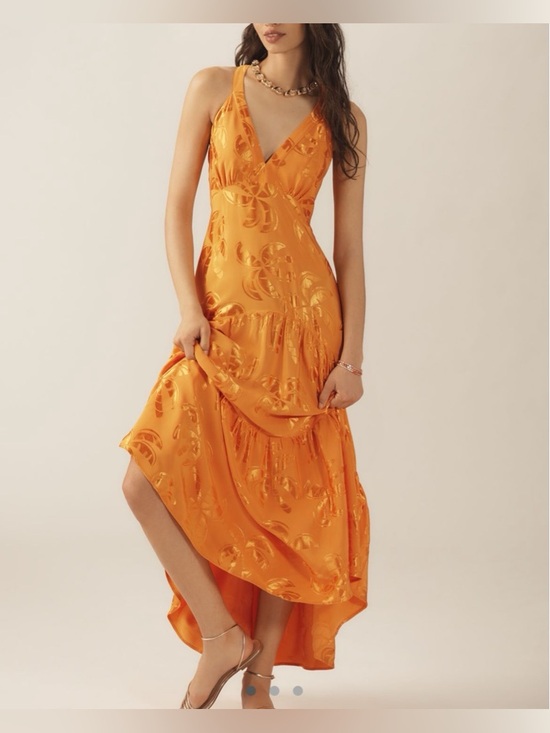 FARM Rio Dresses & Skirts - Far Rio Anthropologie V Neck Tiered Gold Orange Maxi Dress XS